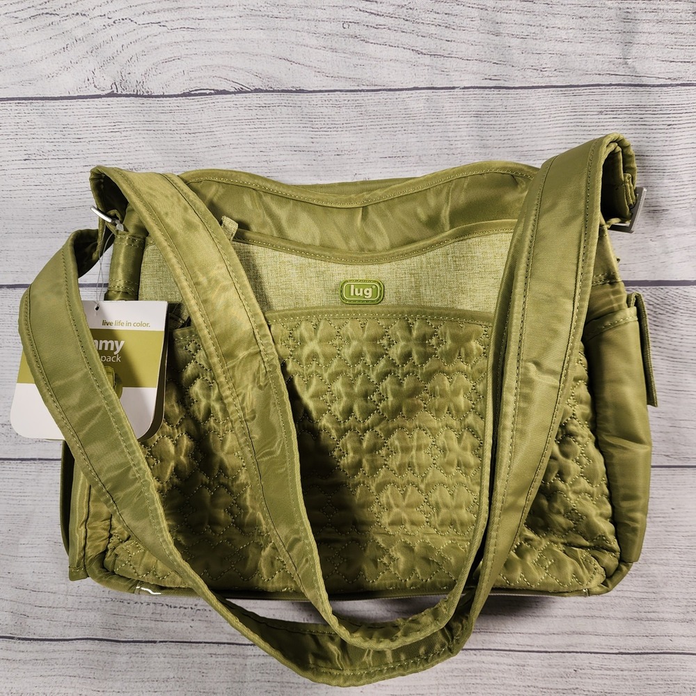 Lug Shimmy Shoulder Pack Olive Green Quilted Crossbody Bag Water Repellent NEW